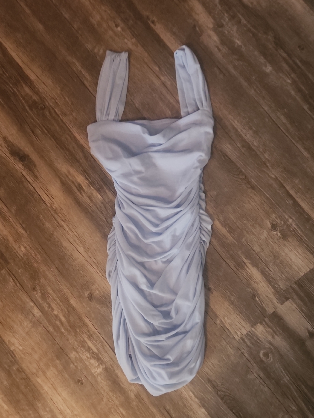 Sleeveless Light Blue Ruched Bodycon Dress